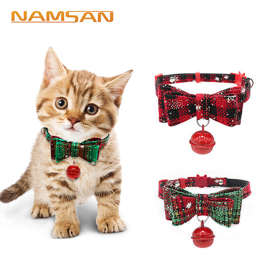 Cat Collars, with Adjustable Breakaway Bowtie and Sliver Bell, for Small Dogs and Cats Neck 17-27 cm