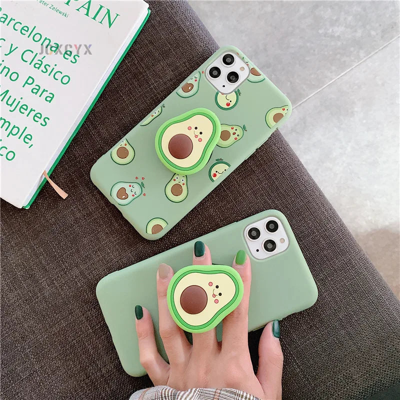 3D Luxury cute cartoon fruit avocado Soft silicone phone case for iphone 13 X XR XS 11 14 Pro Max 12 MiNi 7 8 plus Holder cover