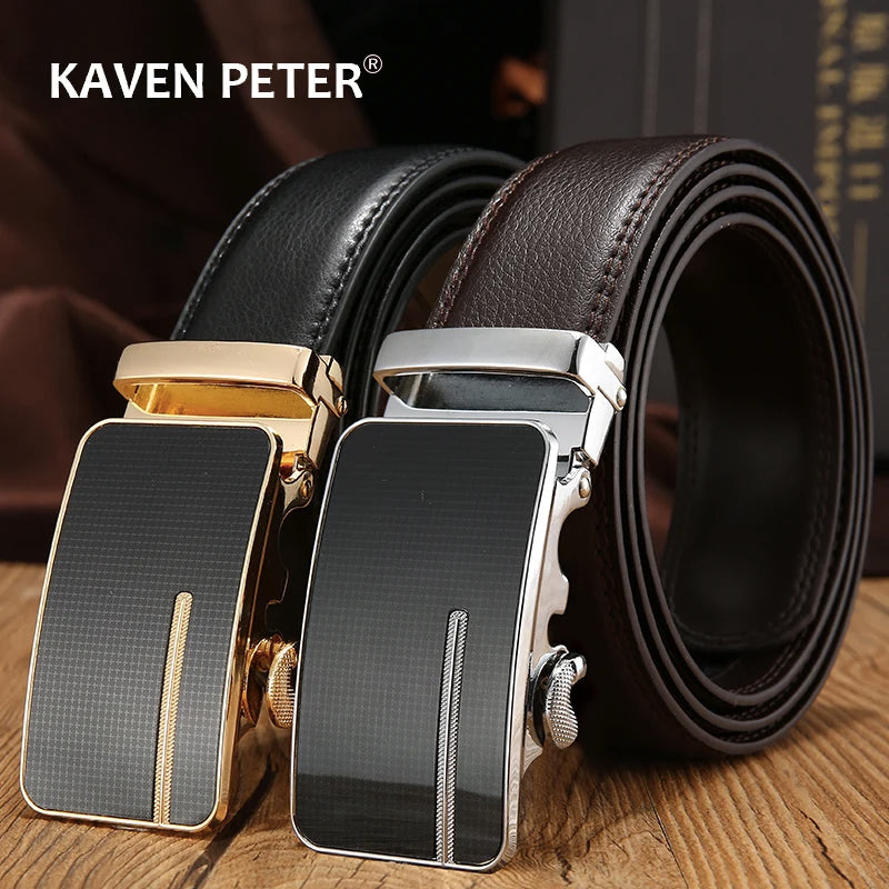 Automatic Buckle Genuine Leather Belt Men's Black Cow Leather Belts for Men Business Male Designer Automatic Buckle Wholesale