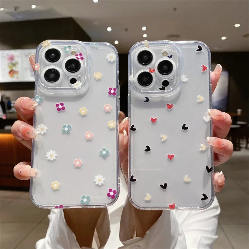 Love Heart Transparent Couples Phone Case For iPhone 15 14 13 11 12 Pro Max Mini X XR XS Max 7 8 Plus SE Soft TPU Back Cover