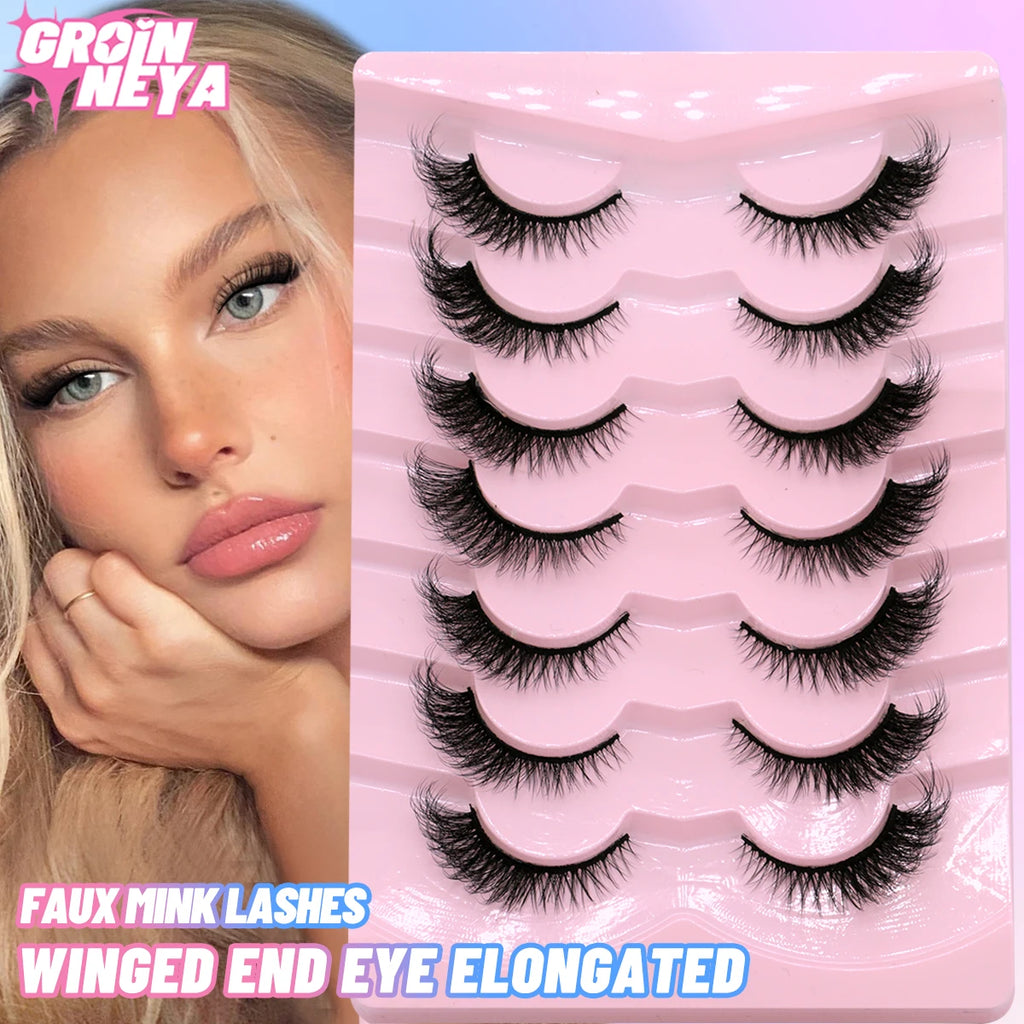 GROINNEYA Cat Eye Lashes Faux Mink Eyelashes Winged End Eye Elongated Eyelashes Fake Lashes Soft Natural long Full Strip Lashes