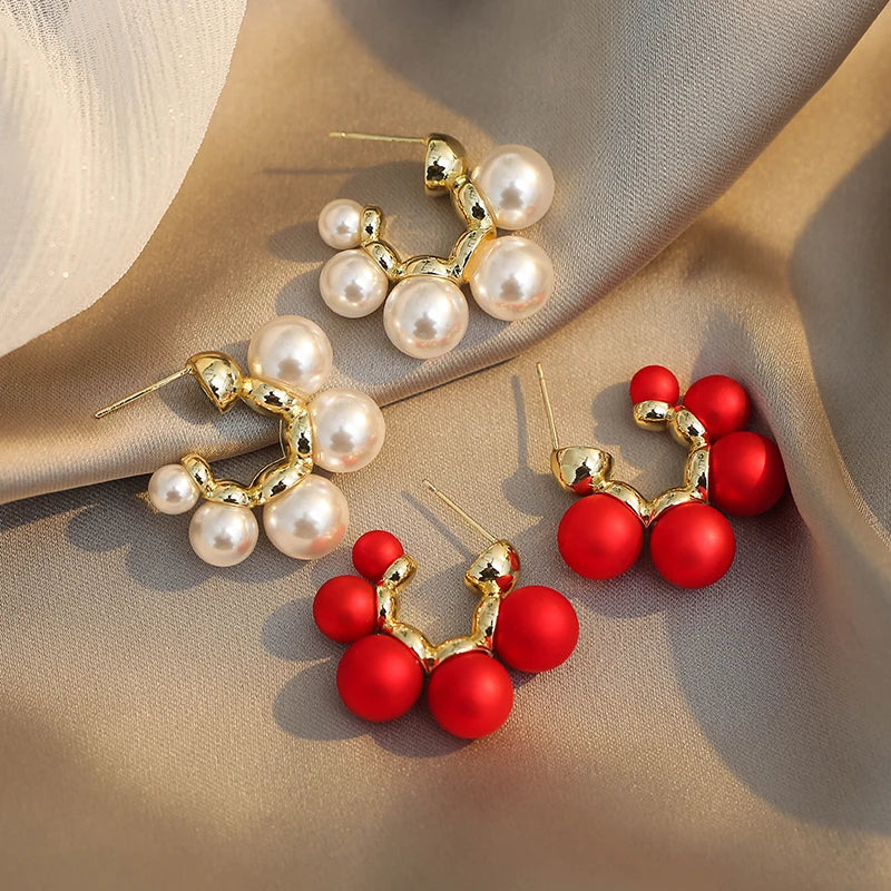 Elegant Celebrity Metal Inlaid Pearl Earrings For Woman Fashion Jewelry New Luxury Wedding Party Girl's Unusual Earrings