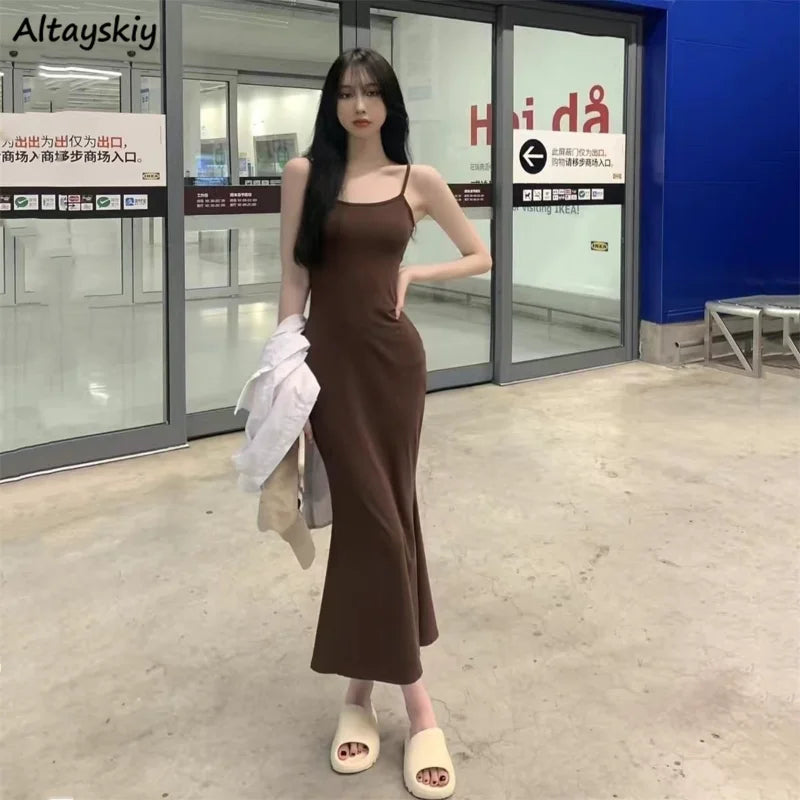 Autumn Pure Sleeveless Dress Women Sexy Sheath Hotsweet Korean Style Fashion All-match Vestido Feminino New Arrival Popular Chic